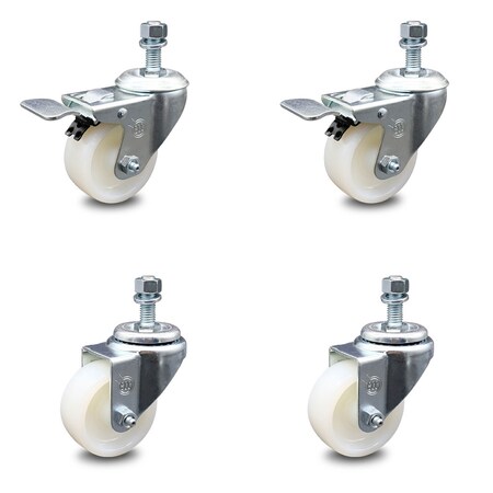 Service Caster 3 Inch Nylon Wheel Swivel 12mm Threaded Stem Caster Total Lock Brakes, 2PK SCC-TSTTL20S314-NYS-M1215-2-S-2